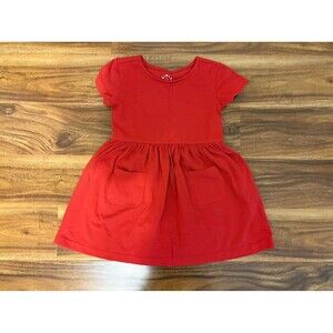 Primary Short Sleeve Perfect Pocket Dress, Cherry, Size 3T